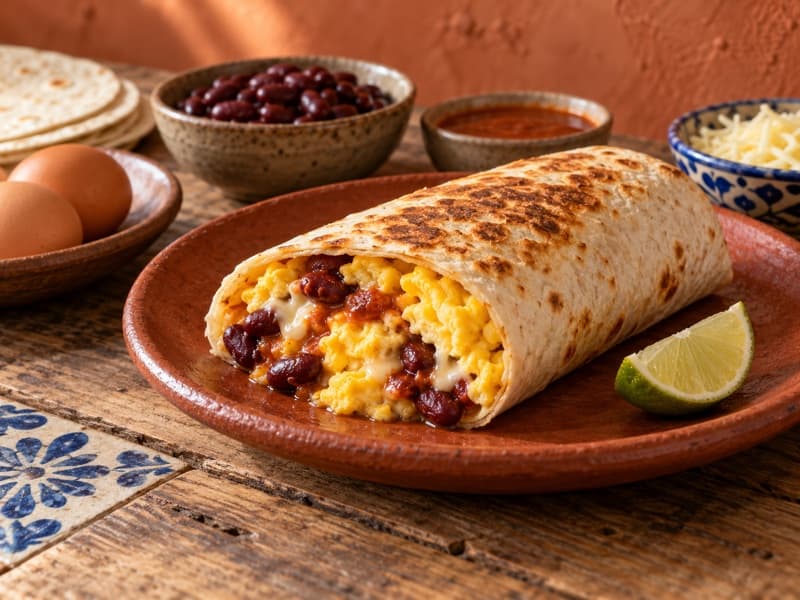 Burrito śniadaniowe z jajkiem i fasolą